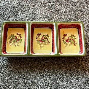 Colorful Rooster Ceramic Tray Perfect for Appetizers 13” long x 6” wide.